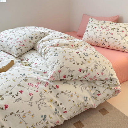 Baumwoll Bettwäsche Set Blumen Beige Rosa 155x220 cm