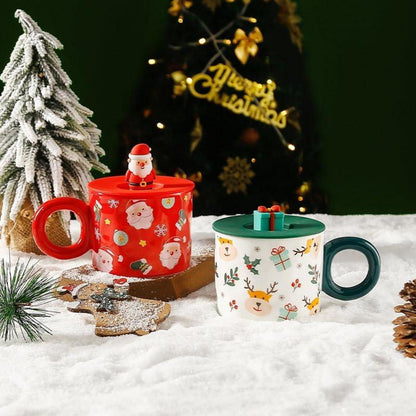 Weihnachtstasse Weihnachtsbecher Kaffeetasse mit Deckel 420ml