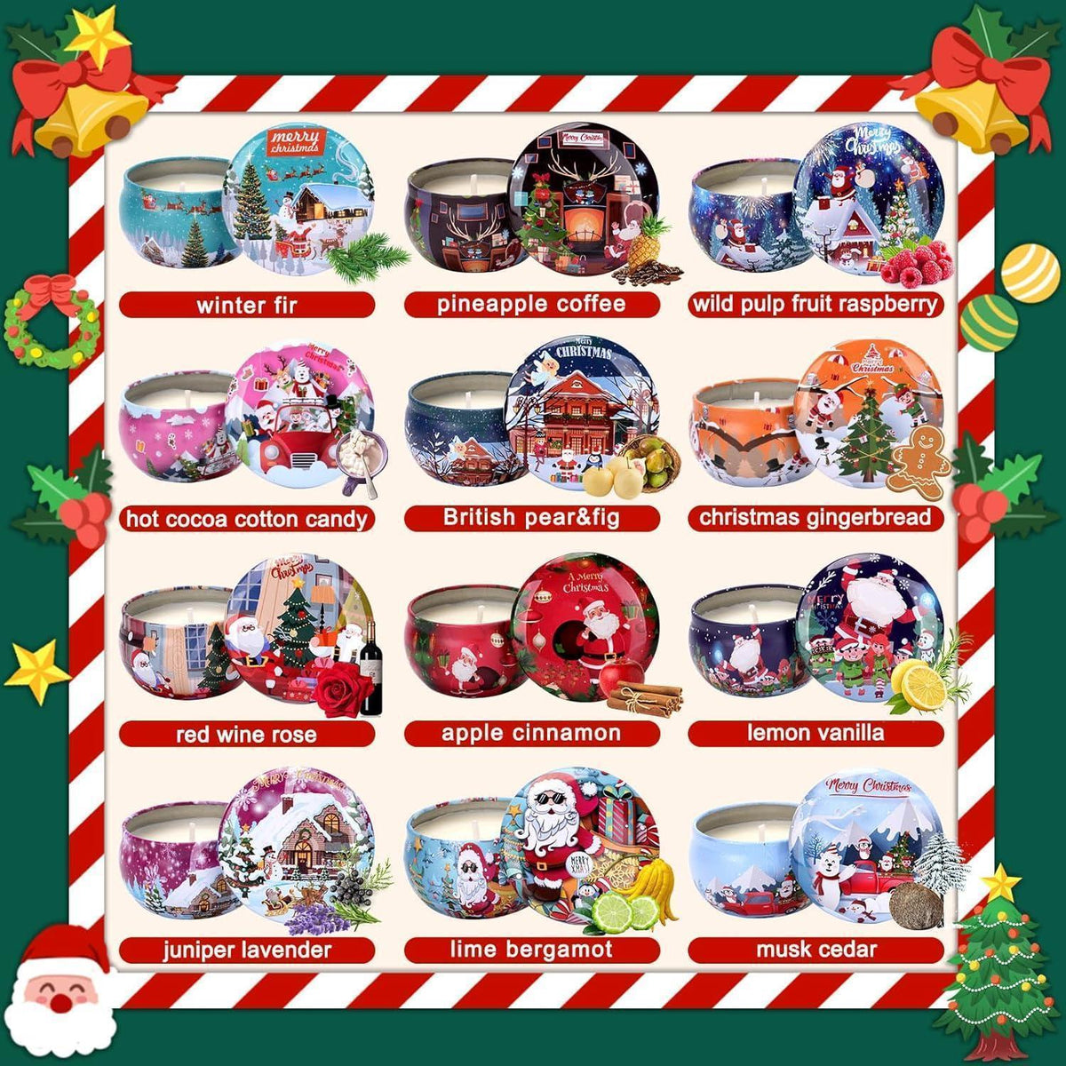 Weihnachtsduftkerzen-Set 12er Pack | Sojawachs Aromatherapie Geschenk