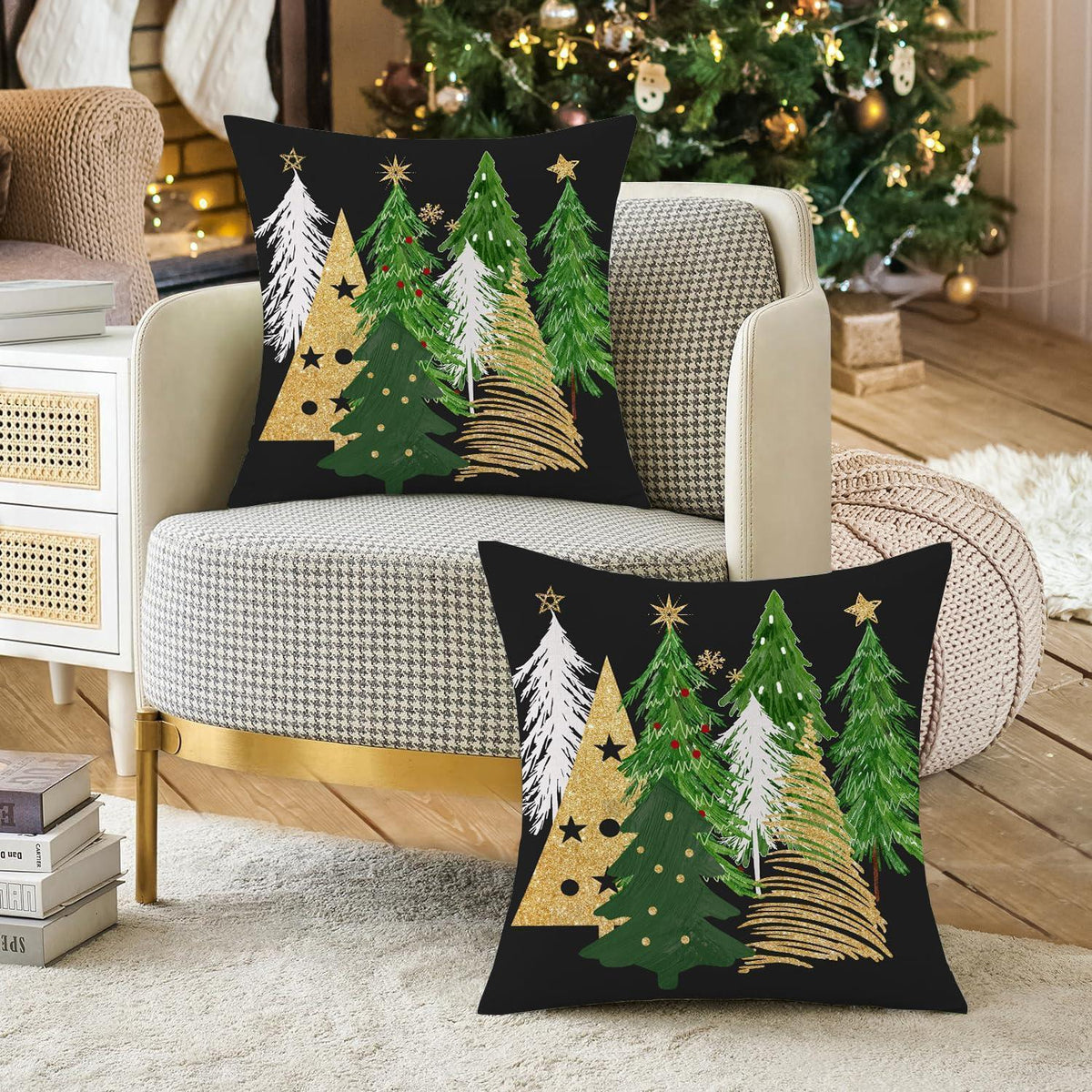 Weihnachtliche Kissenbezüge 60x60 cm - 2er Set mit Weihnachtsbaum