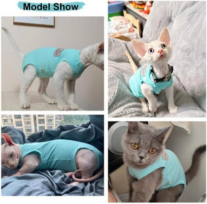 Katzenbody Sphynx OP-Kleidung Bauchschutz Blau M