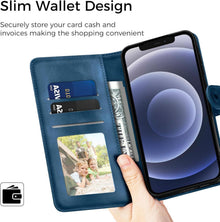 iPhone 12/12 Pro Handyhülle Flip Wallet PU Leder Dunkelblau