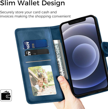 iPhone 12/12 Pro Handyhülle Flip Wallet PU Leder Dunkelblau
