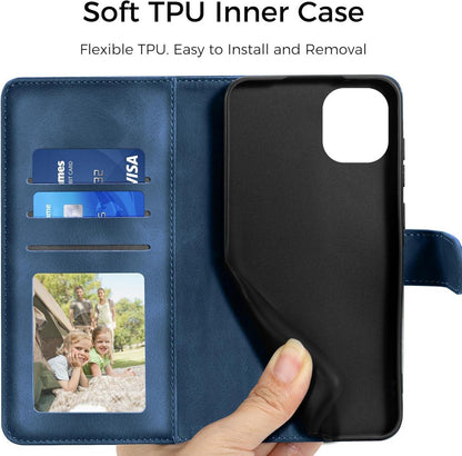 iPhone 12/12 Pro Handyhülle Dunkelblau Flip PU Leder Wallet Case Stand
