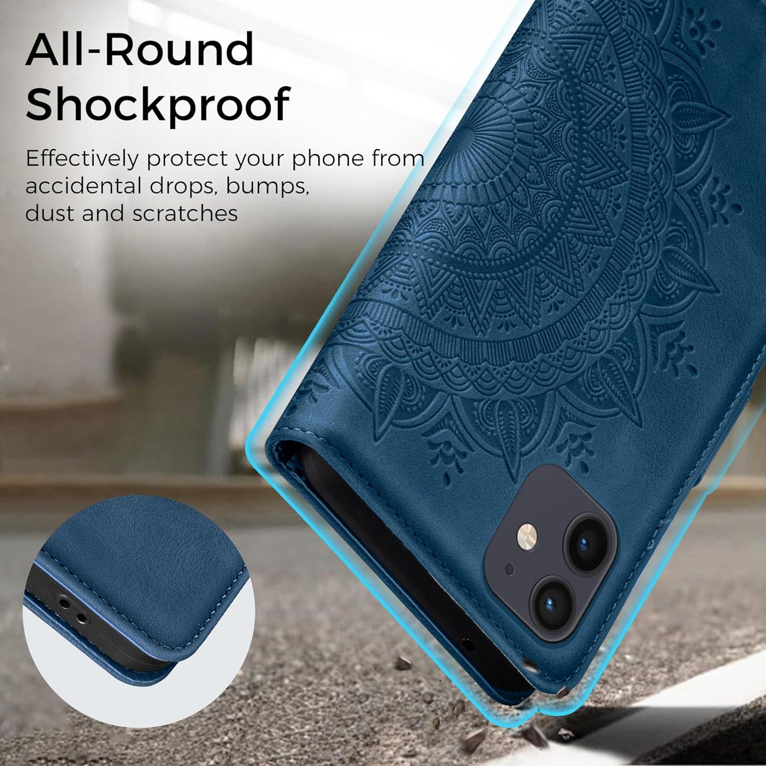 iPhone 12/12 Pro Handyhülle Leder Flip Wallet Case Ständer Dunkelblau