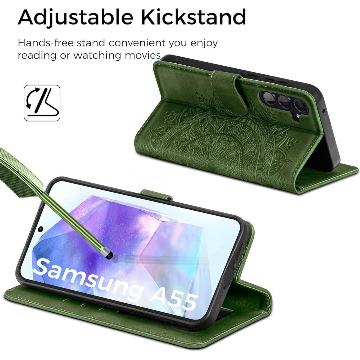 Hülle mit Kartenfach für Samsung Galaxy A55 5G, Grasgrün in Lederoptik