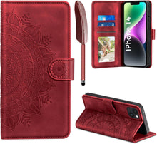 iPhone 14 Leder Flip Hülle Wallet Case mit Kartenfach Rot