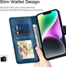 iPhone 14 Lederhülle Wallet Case Schutzhülle Dunkelblau 6.1