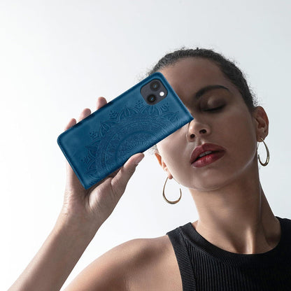 iPhone 14 Lederhülle Flip Wallet PU Leder Schutzhülle Dunkelblau 6.1 Zoll