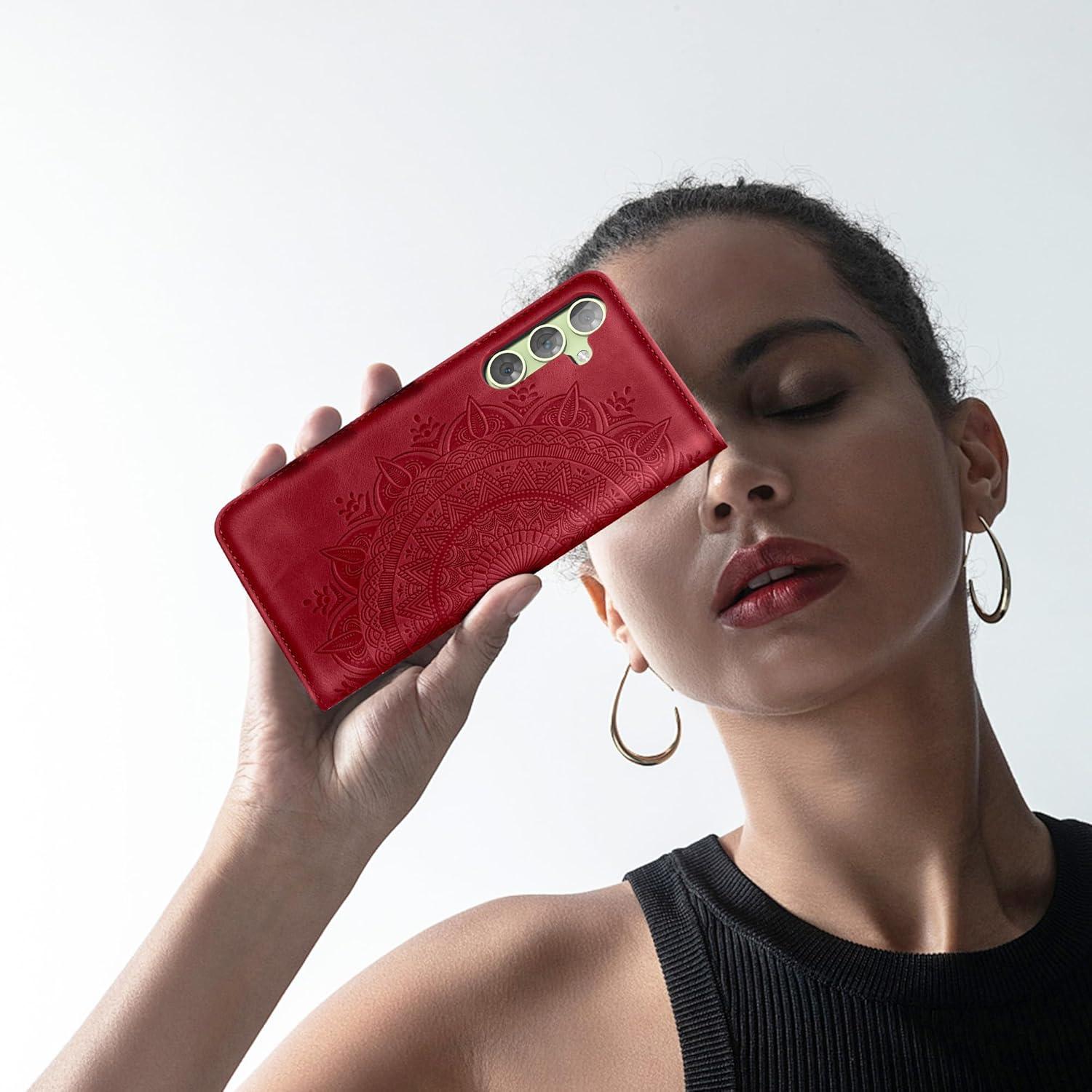 Samsung Galaxy A54 5G Lederhülle Flip Wallet Case - Rot