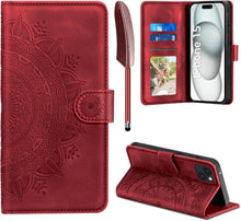 iPhone 15 Lederhülle Hülle Flip Wallet PU Case Rot 6.1 Zoll