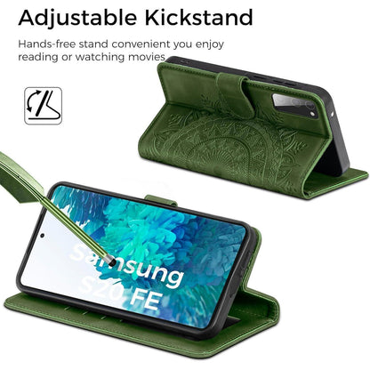 Samsung Galaxy S20 FE Klapphülle Grün mit Kartenfach & Ständer in Lederoptik
