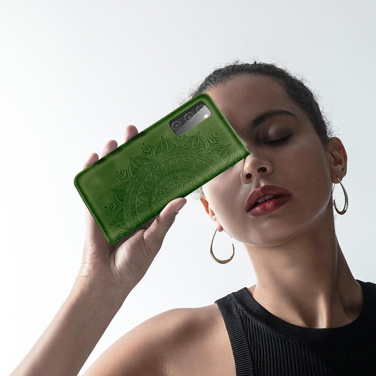 Samsung Galaxy S20 FE Klapphülle Grün mit Kartenfach & Ständer in Lederoptik