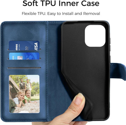 Lederhülle iPhone 13 Hülle Flip Wallet PU Case 6.1 Zoll Dunkelblau