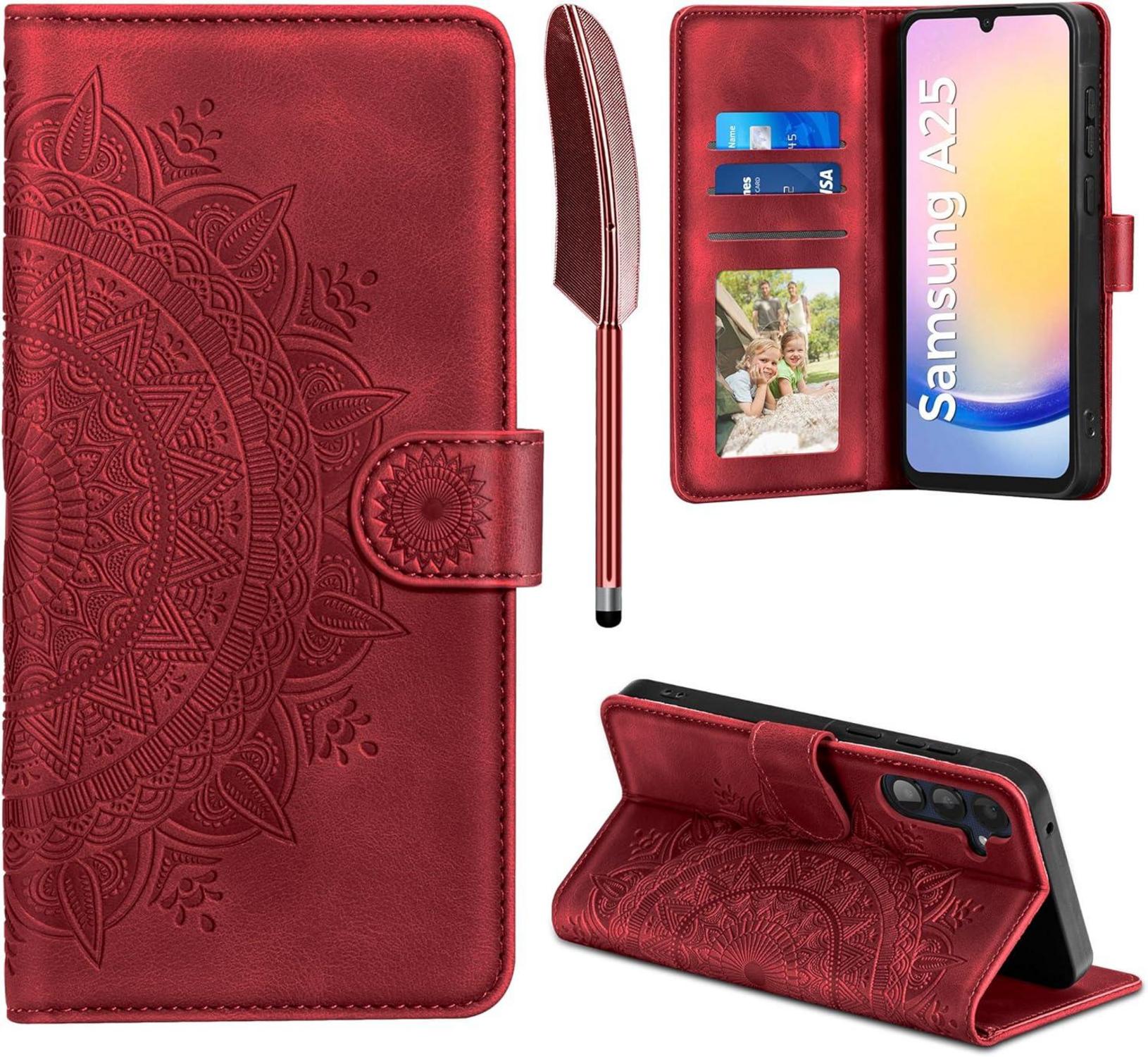 Samsung Galaxy A25 Hülle - Flip Wallet PU Leder Schutzhülle Rot