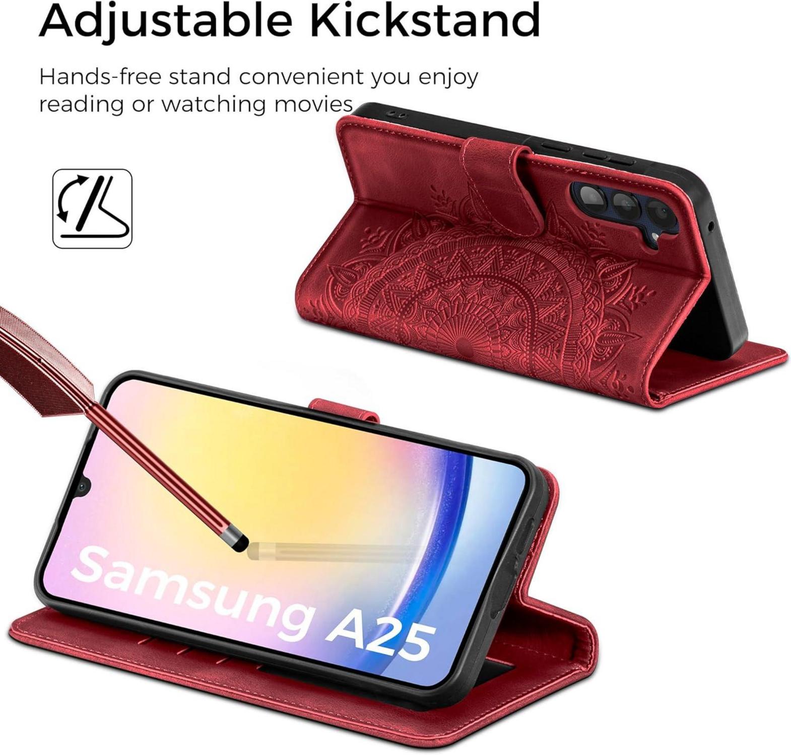 Samsung Galaxy A25 Hülle - Flip Wallet PU Leder Schutzhülle Rot