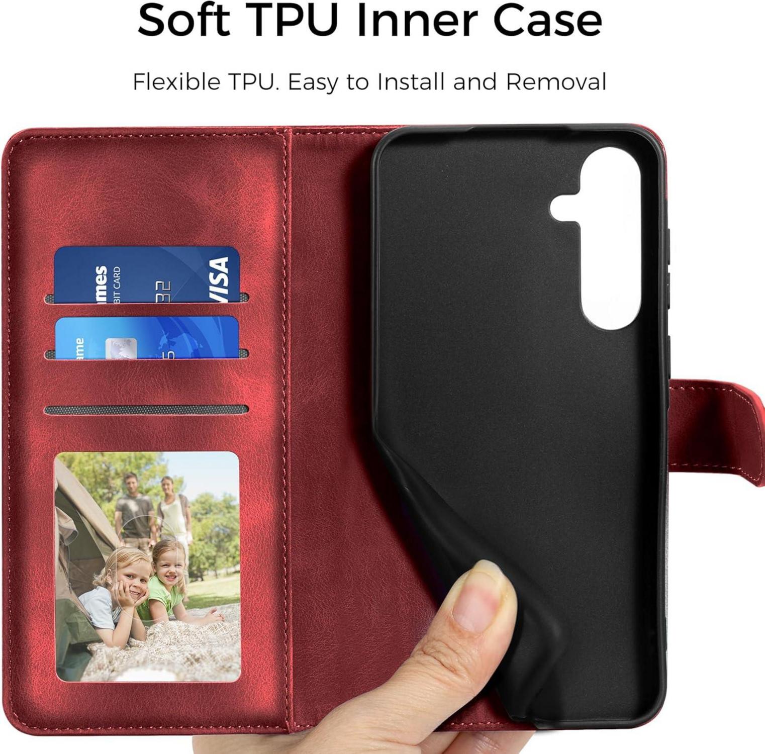 Samsung Galaxy A25 Lederhülle Rot Wallet Case - Kartenfach Standfunktion
