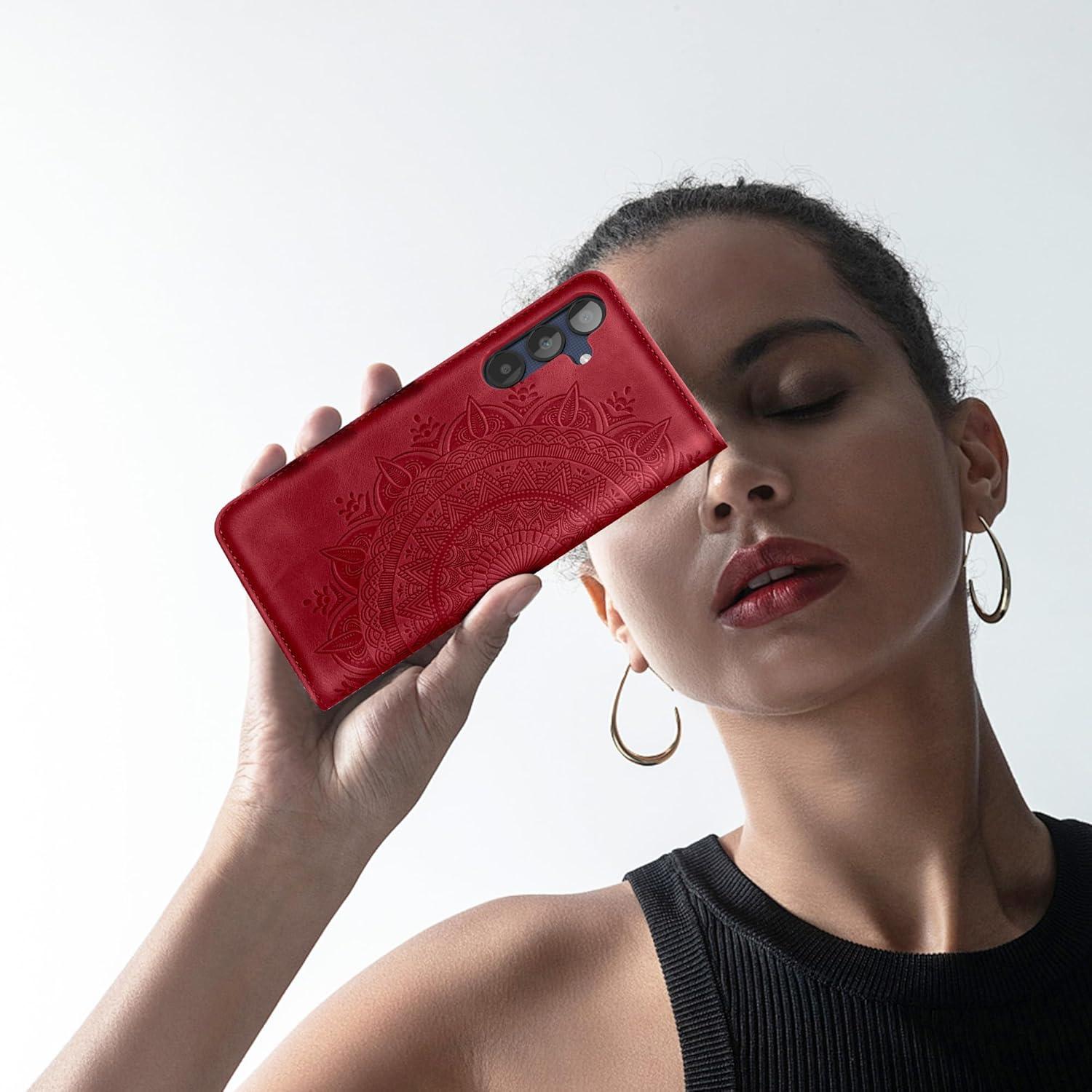 Samsung Galaxy A25 Lederhülle Rot Wallet Case - Kartenfach Standfunktion