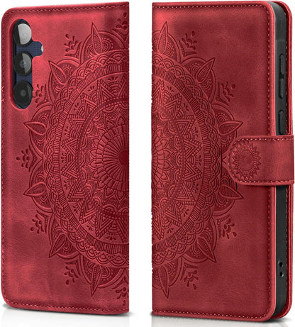 EASDNB Samsung Galaxy A25 Leder Flip Wallet Hülle Rot