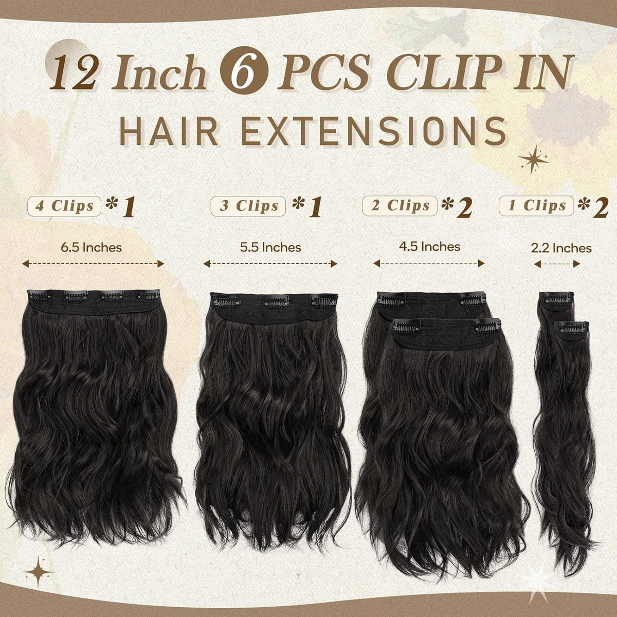 Clip in Haarverlängerungen Schwarz Braun 30cm Wellige