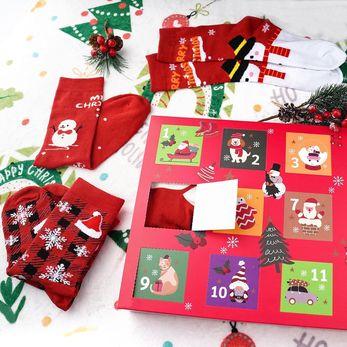 2024 Weihnachtsstrümpfe 12-tlg. Adventskalender für Frauen
