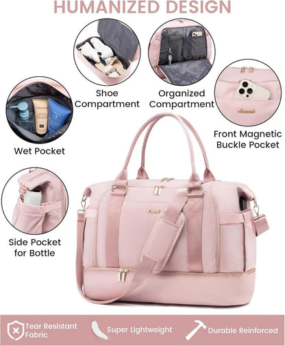 LOVEVOOK Kliniktasche Geburt Sporttasche 40L Reisetasche Nassfach Rose
