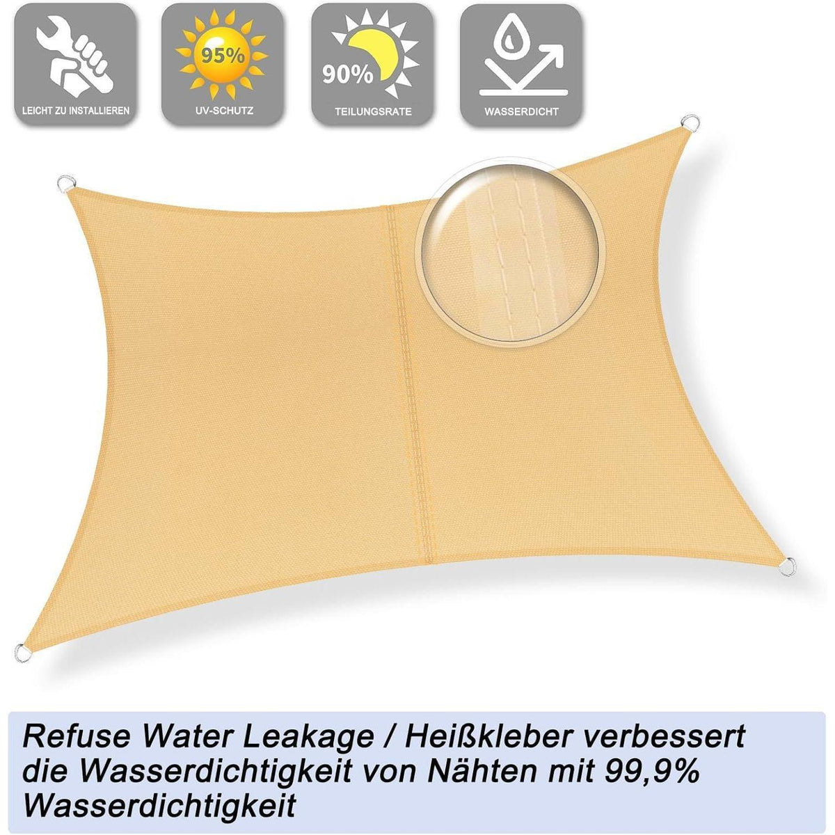 Wasserdichtes Sonnensegel Rechteck 3,5x4,5m Sand mit UV-Schutz