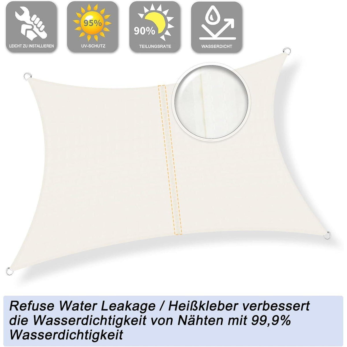 Wasserdichtes Sonnensegel 5x6m Creme mit 95% UV-Schutz