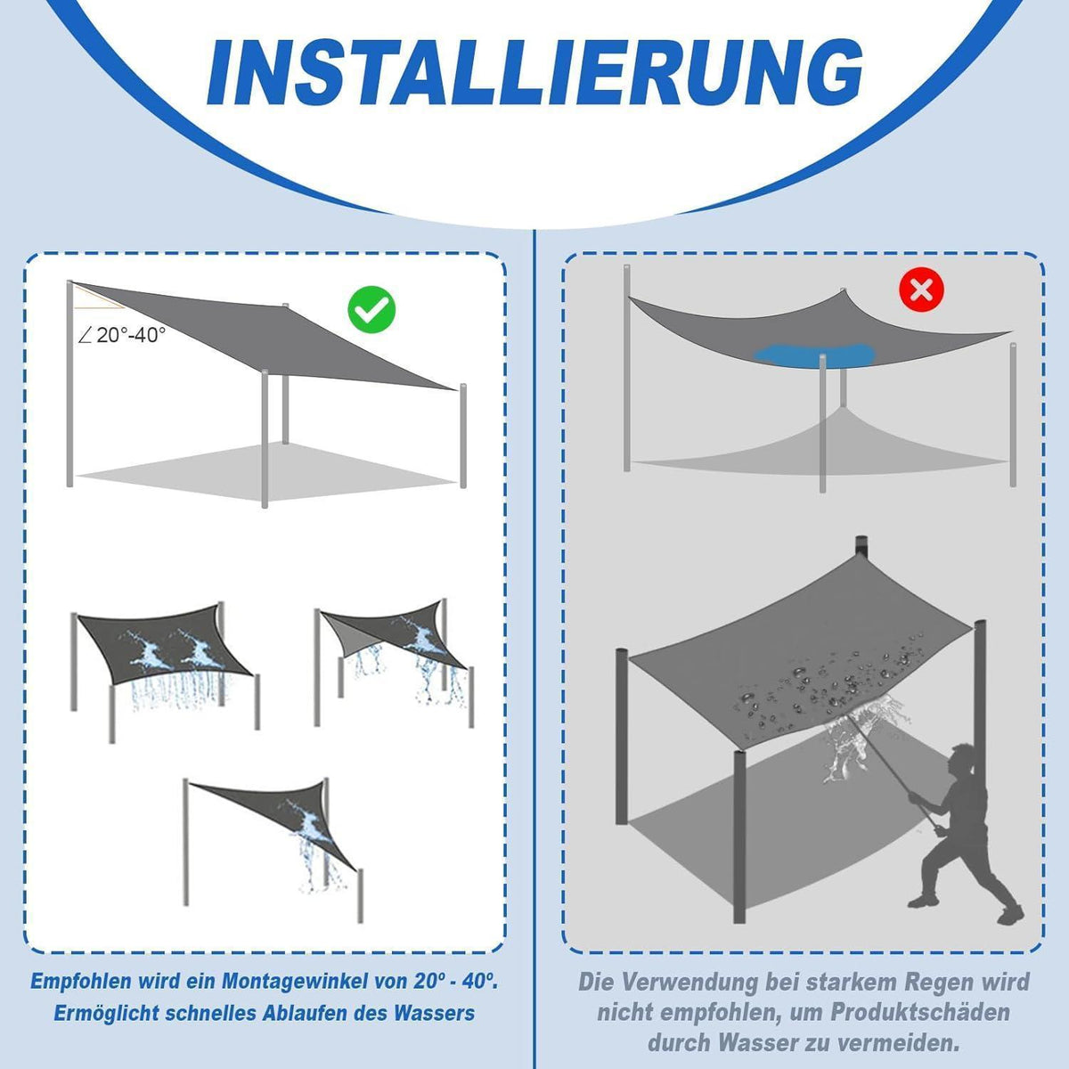 Wasserdichtes Sonnensegel 5x6m Creme mit 95% UV-Schutz