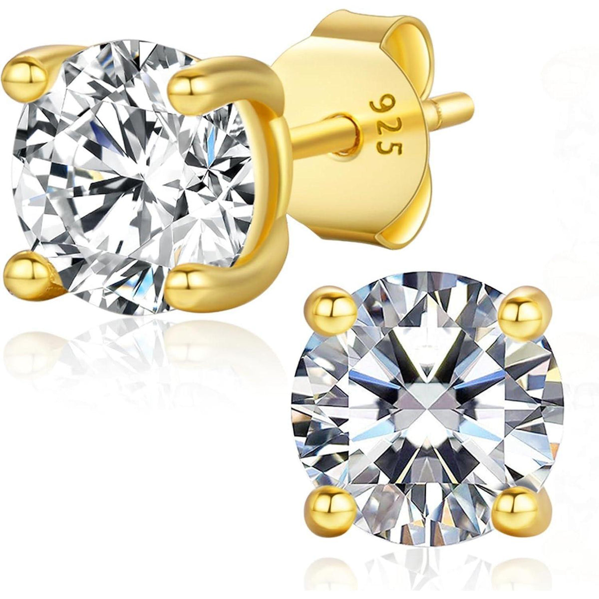 Moissanit Ohrstecker Silber 925, 14K Gold Plattiert, 1 Karat