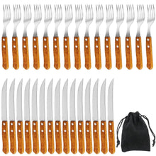 30-teiliges Steakbesteck-Set | 15 Messer & 15 Gabeln | Edelstahl mit Holzgriff