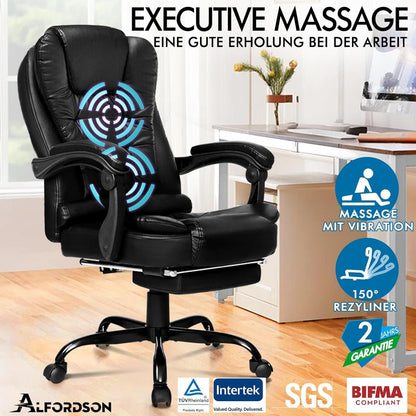 ALFORDSON Ergonomischer Bürostuhl Schwarz Leder Massage Lordosenstütze