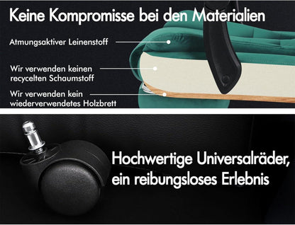 Ergonomischer Massage-Bürostuhl mit Fußstütze, 150° Neigung, Samt-Chefsessel in Grün