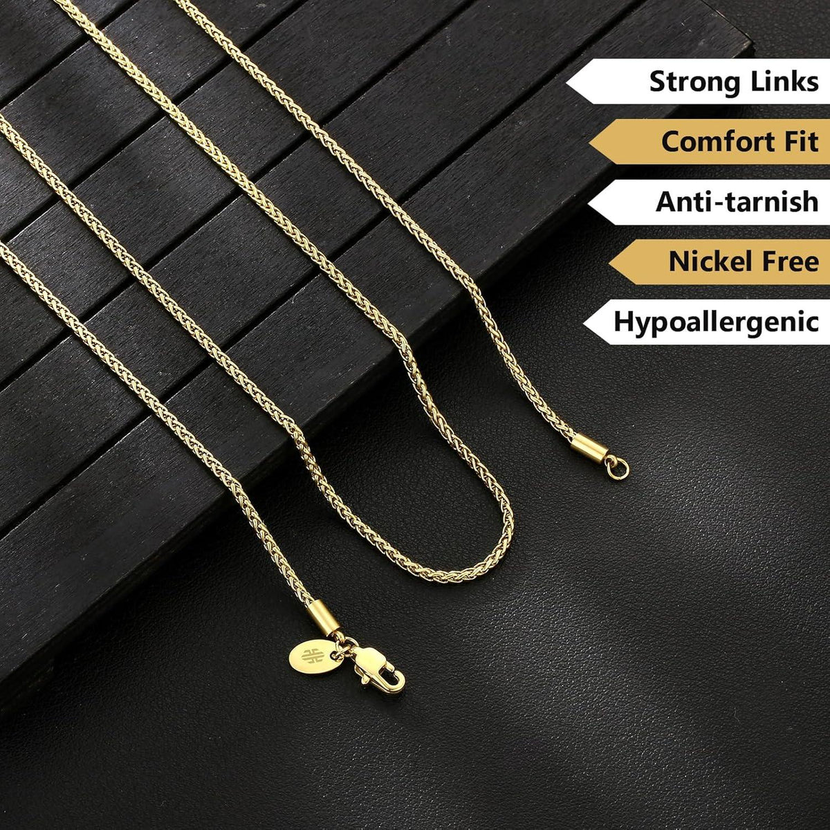 Goldkette Edelstahl Weizenkette 2,0mm 45,7cm 18K Gold