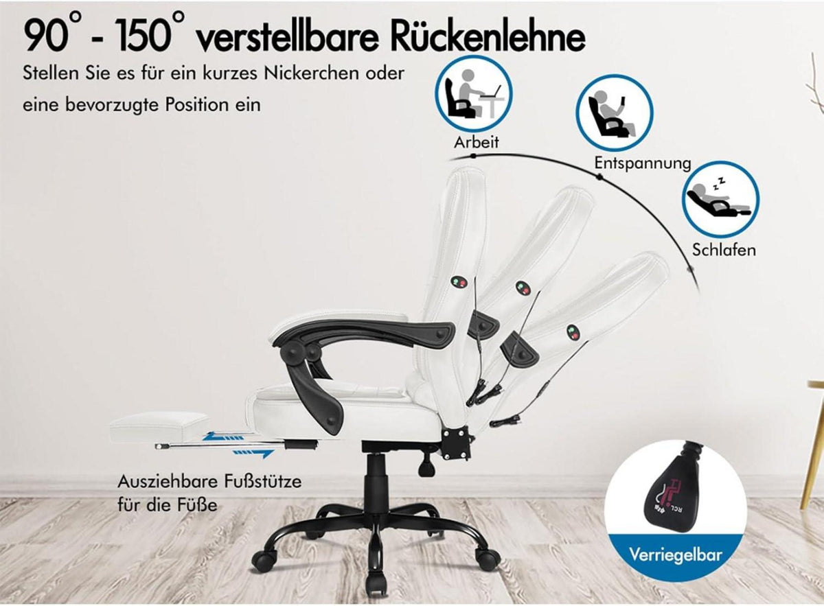ALFORDSON Bürostuhl weiß ergonomisch verstellbar mit Lordosenstütze