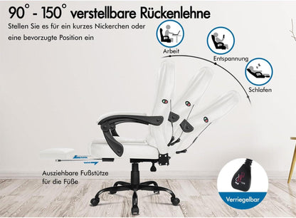 ALFORDSON Bürostuhl weiß ergonomisch verstellbar mit Lordosenstütze
