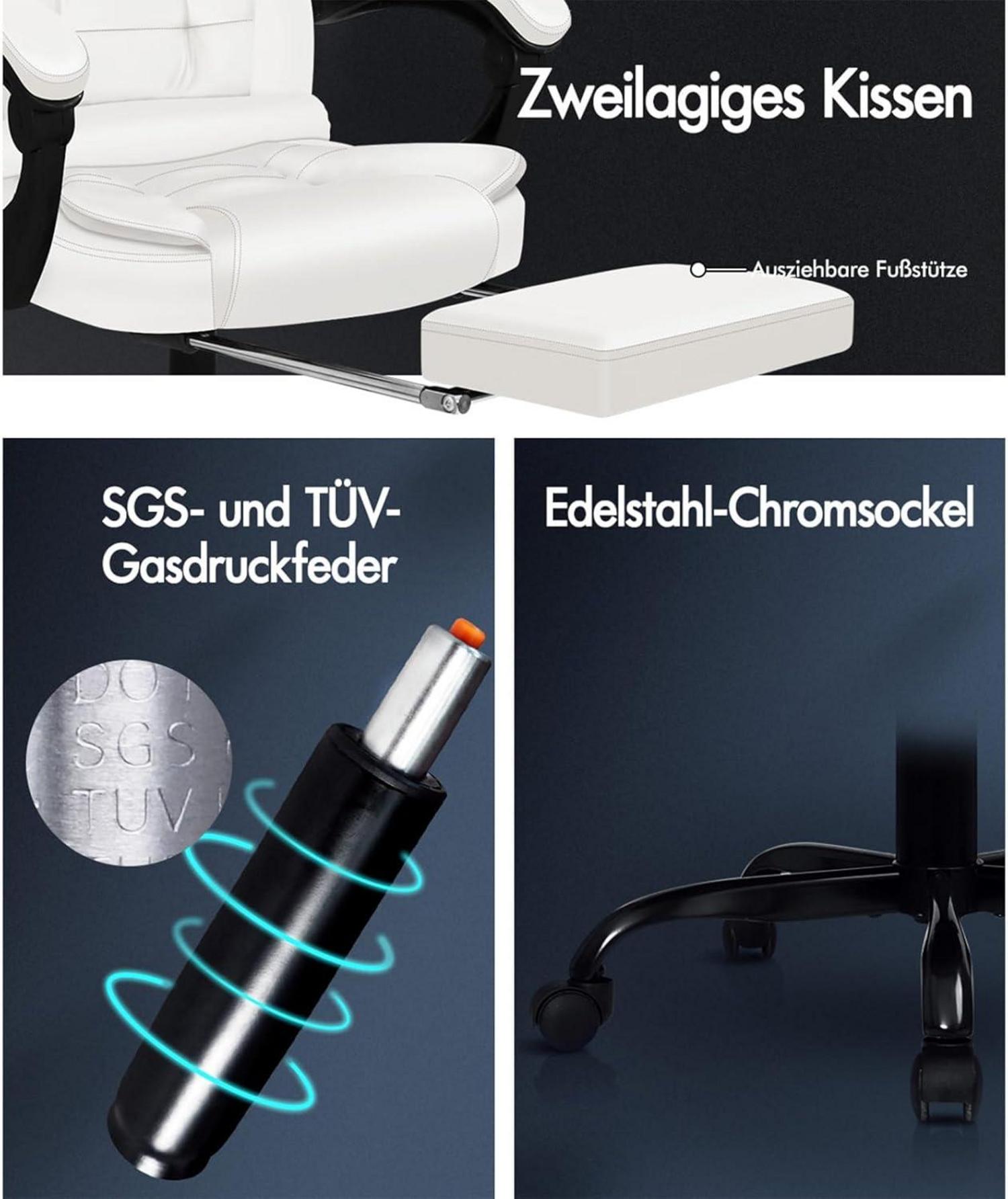 Bürostuhl Gaming-Stuhl Leder Weiß ergonomisch verstellbar drehbar471