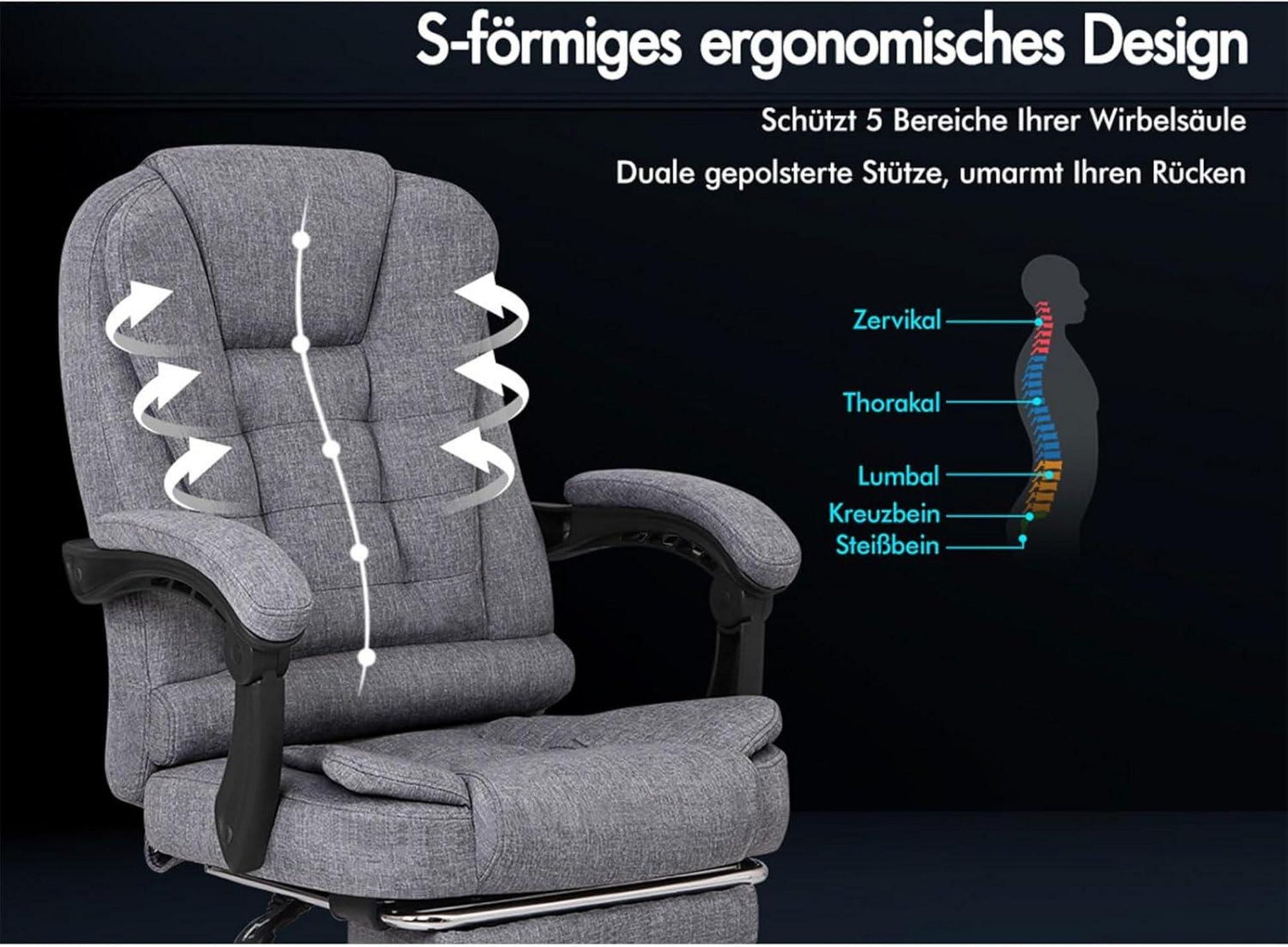 Ergonomischer Bürostuhl Gaming-Stuhl Leinen Gray Massage