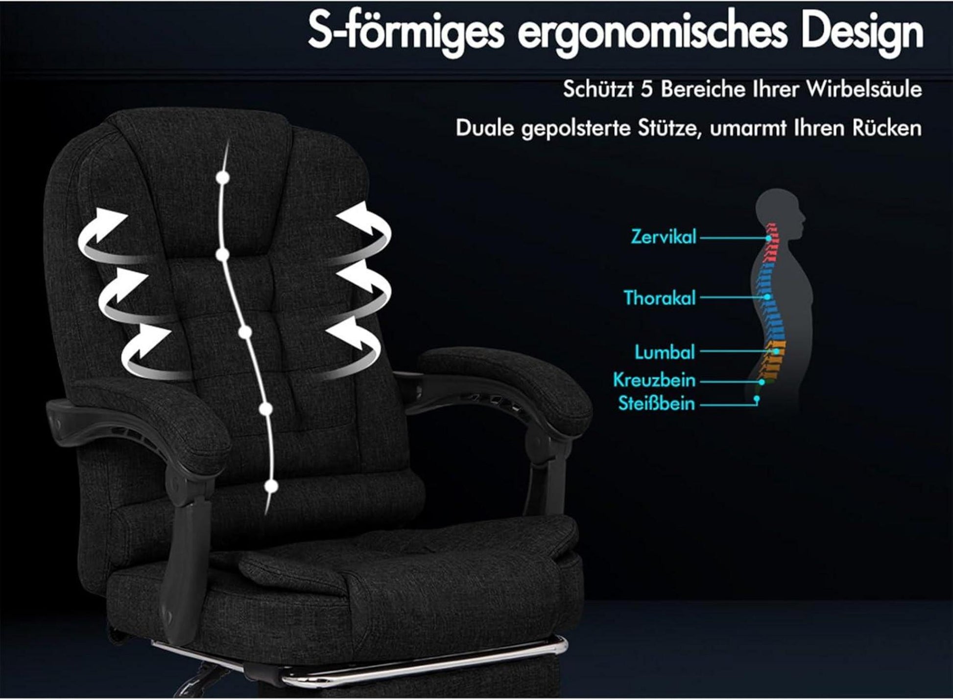 Ergonomischer Bürostuhl mit Massagefunktion und Lordosenstütze