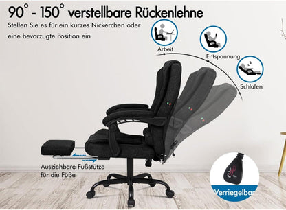 ALFORDSON Bürostuhl Hochlehner Gaming-Schreibtischstuhl Schwarz Massage
