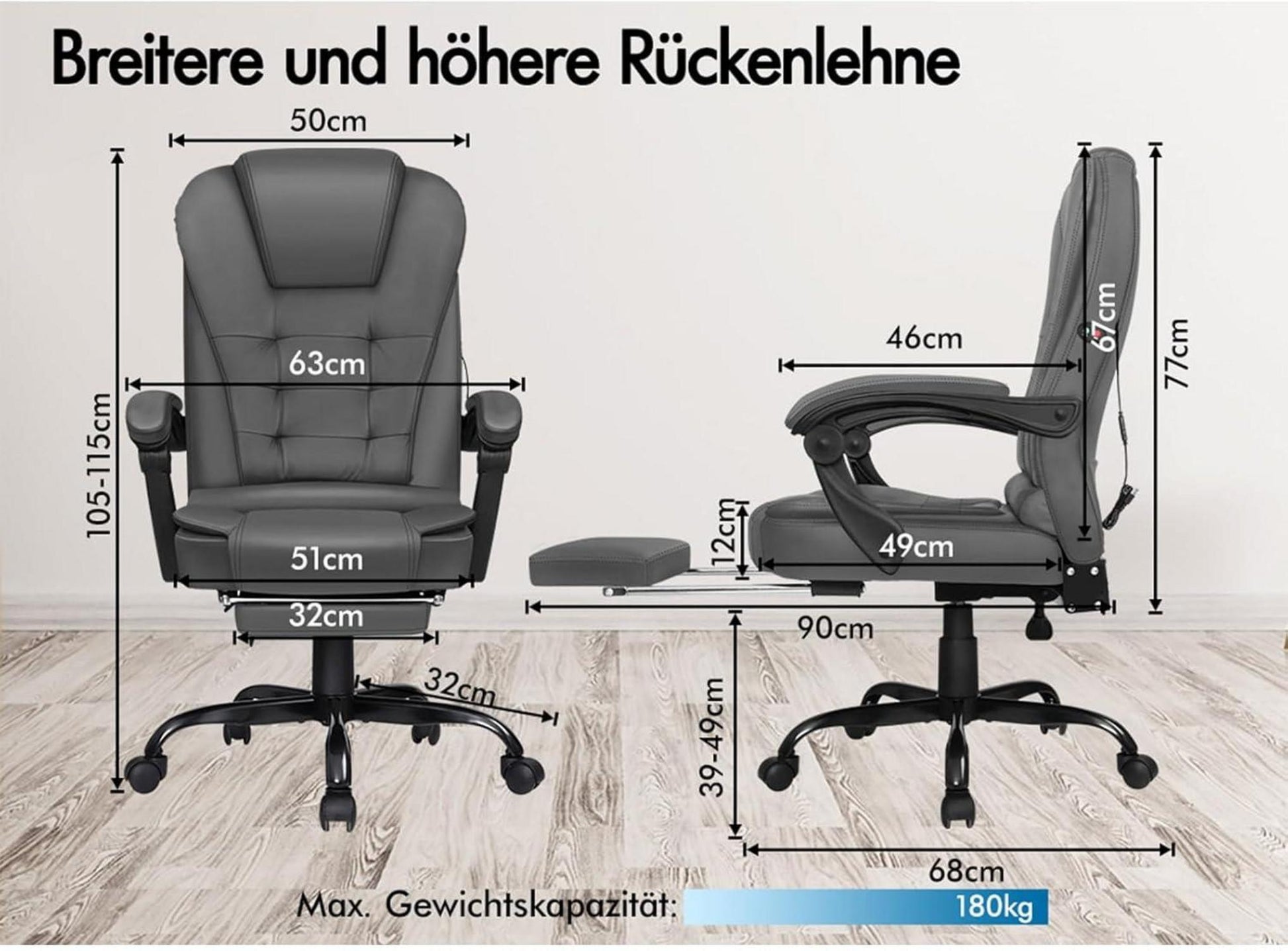 Ergonomischer Gaming-Bürostuhl mit Massagefunktion und hoher