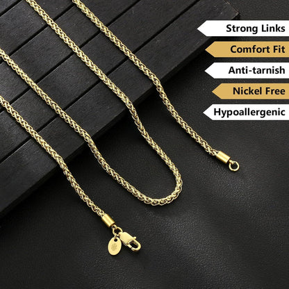 Goldkette 18K Weizenkette Edelstahl Zopfkette 61cm 3mm