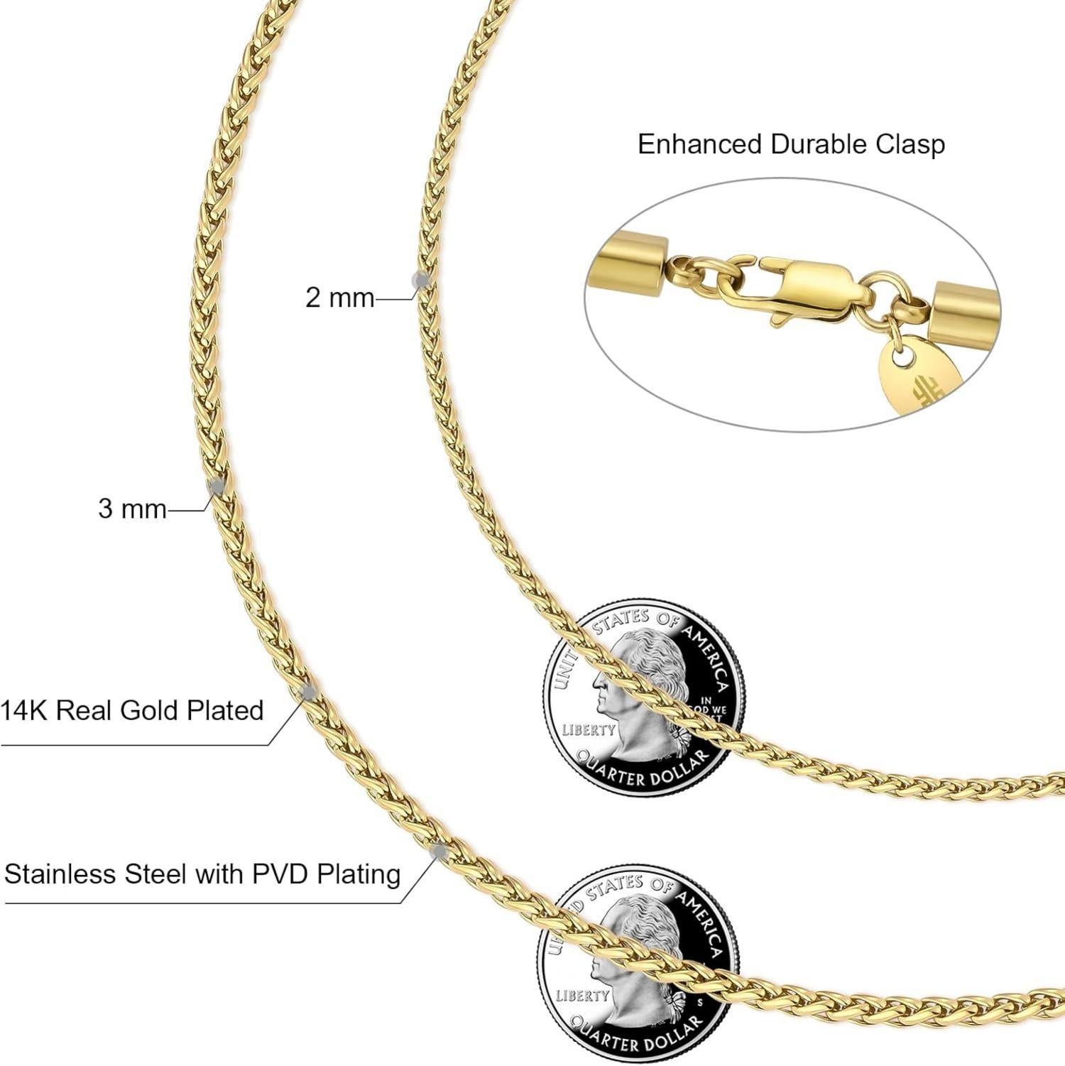 Goldkette Herren Silberkette 3mm Weizenkette 61cm Edelstahl Gold/Weißgold