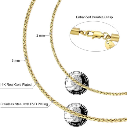 Goldkette Herren Silberkette 3mm Weizenkette 61cm Edelstahl Gold/Weißgold