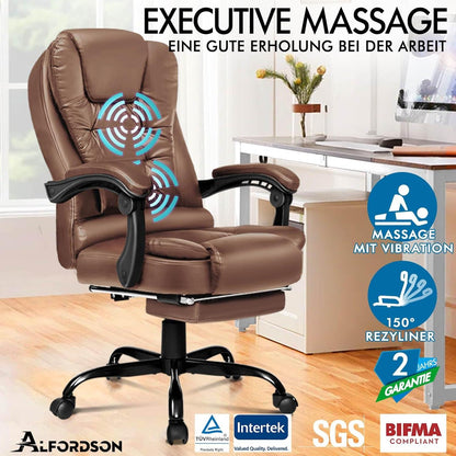 Ergonomischer Bürostuhl Gaming Stuhl mit Massagefunktion Leder Braun