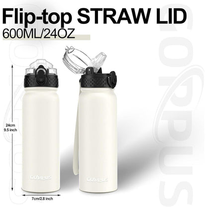 Edelstahl Trinkflasche 600ml mit Strohhalm, Beige