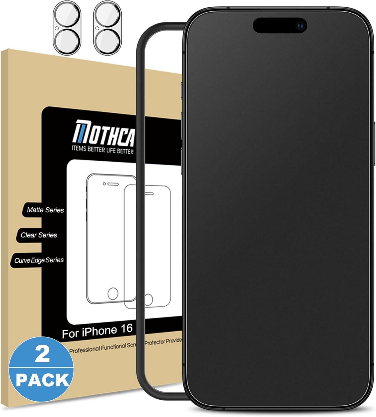 Mothca Matt Schutzfolie für iPhone 16 6,1 Zoll, 2X Displayschutz 9H