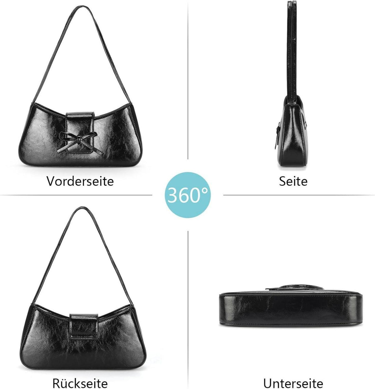 Schwarze Kleine Damen Handtasche Schultertasche PU Leder 28x6x13cm