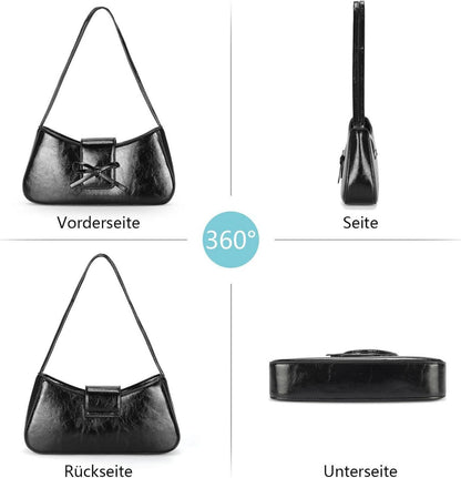Schwarze Kleine Damen Handtasche Schultertasche PU Leder 28x6x13cm