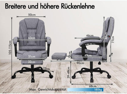 Ergonomischer Bürostuhl mit Massagefunktion und Fußstütze